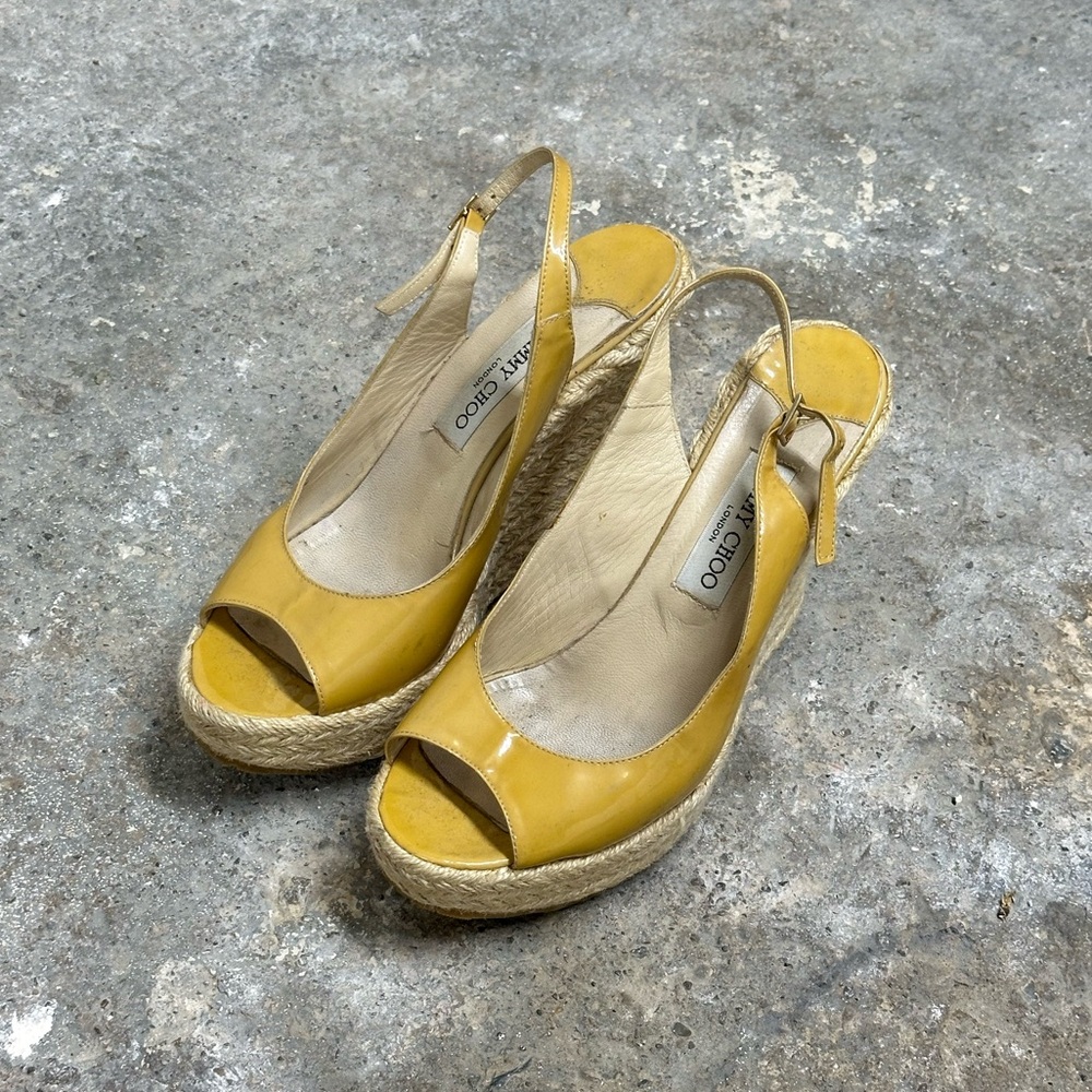 Jimmy Choo Yellow Patent Leather Espadrille Wedge
